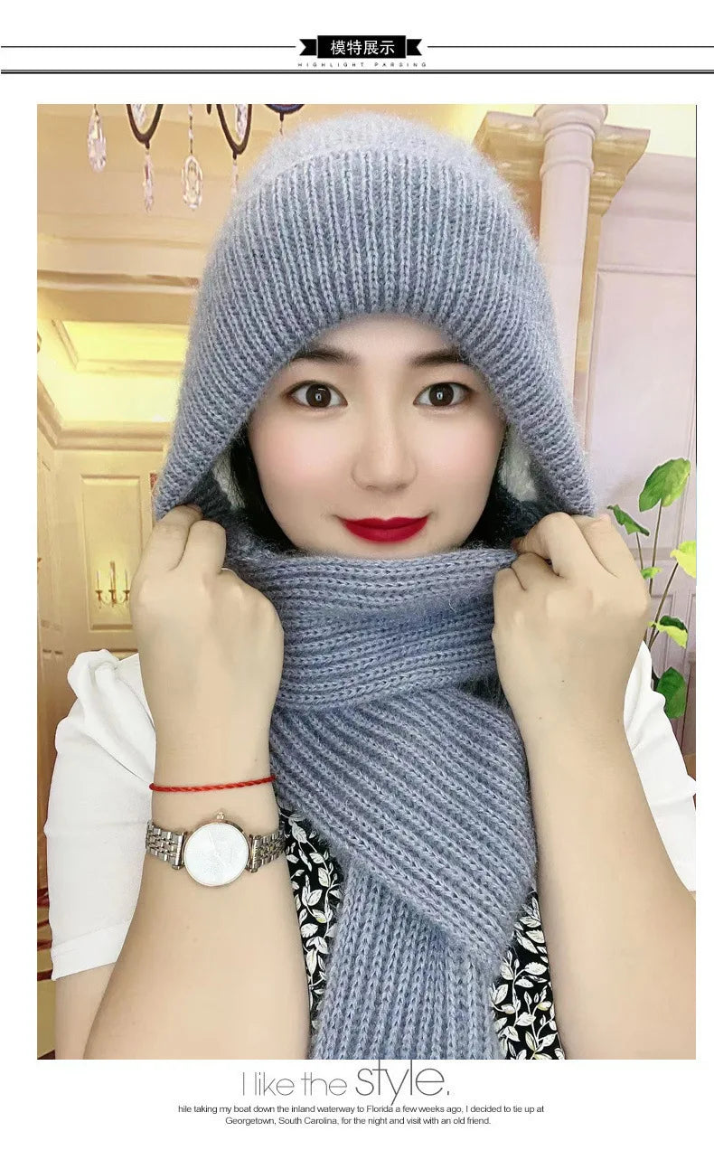 Winter Knitted Skullies Hat Scarf Set Cold Proof Ear Protection Scarf Warm Girls Beanies Cycling Windproof Ladies Outdoor Caps