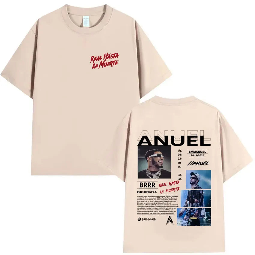 Rapper Anuel AA Music Album Hot Sale Tshirt Men's Clothing Fashion T Shirts Tide Oversized Cotton Sports Cozy Casual Tee Shirts