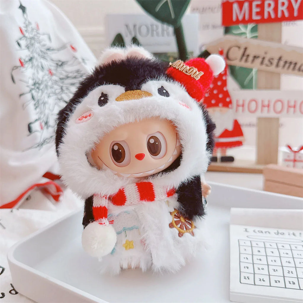 Cute Cartoon Jumpsuit Clothes For Labubu Christmas Clothes Elk Penguin Hooded Cape Dolls Accessories