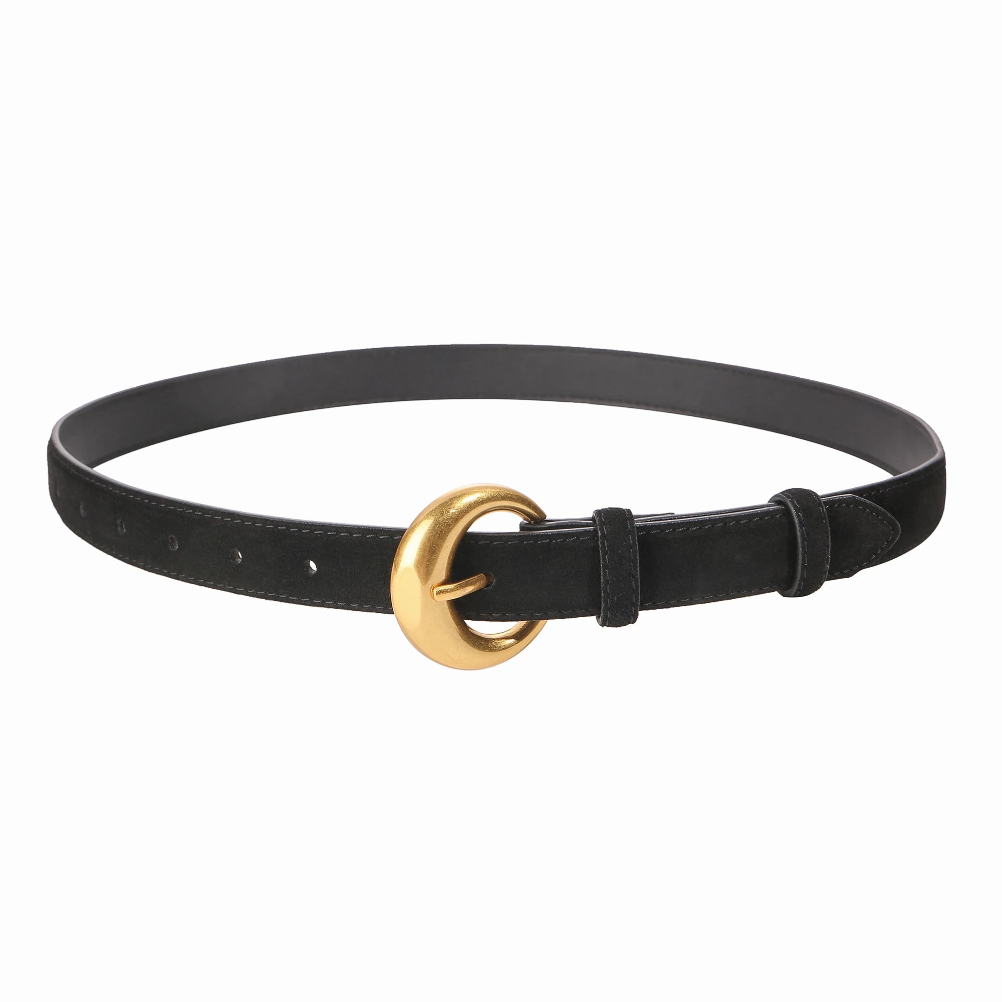 Premium Genuine Leather & Suede Women's Belt - Gold Round Pin Buckle Vintage Waistband for Jeans Dress Casual