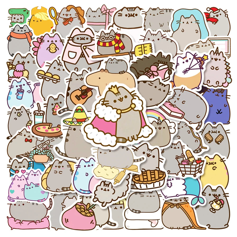 10/30/50pcs Funny Cartoon Grey Fat Cat Stickers Cute Animals Decals for Kids Toy Stationery Suitcase Phone Graffiti Sticker Pack