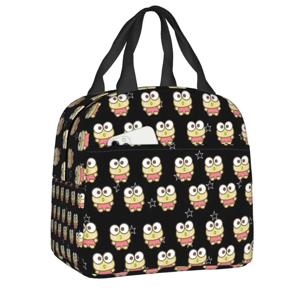 Custom Keroppi Big-eyed Frog Insulated Lunch Tote Bag for Women Portable Thermal Cooler Bento Box School