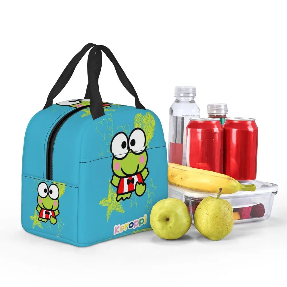 Custom Keroppi Big-eyed Frog Insulated Lunch Tote Bag for Women Portable Thermal Cooler Bento Box School
