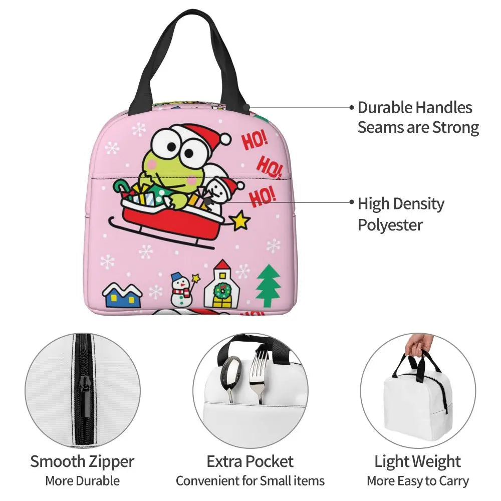 Custom Keroppi Big-eyed Frog Insulated Lunch Tote Bag for Women Portable Thermal Cooler Bento Box School