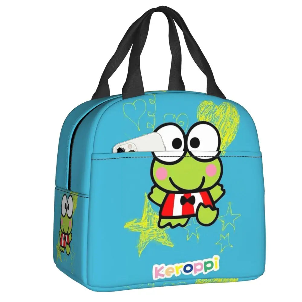 Custom Keroppi Big-eyed Frog Insulated Lunch Tote Bag for Women Portable Thermal Cooler Bento Box School
