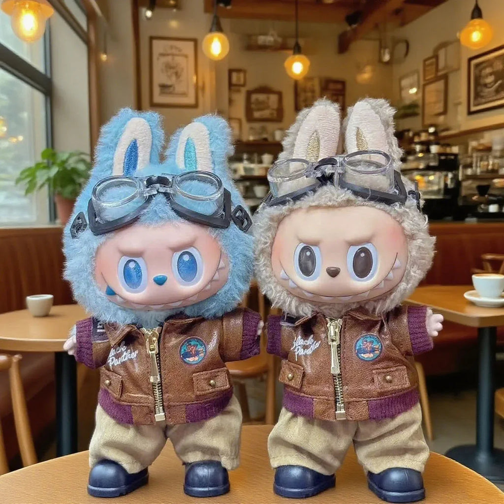 Brown Retro Flying Jacket Fashion Doll Clothes Set for 17cm Labubu Doll - Accessory Gift Item