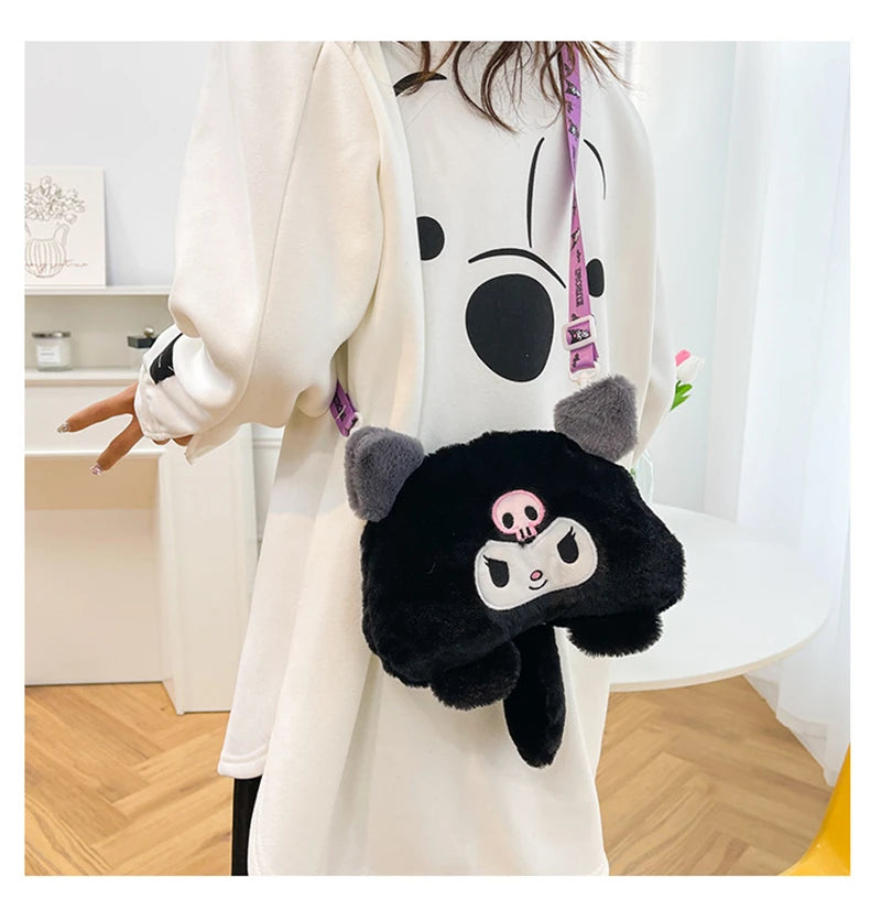 Sanrio Children Stuffed Messenger Bag Cute Cartoon Kuromi Hello Kitty Cinnamoroll Stuffed Single Shoulder Bags Messenger Bags