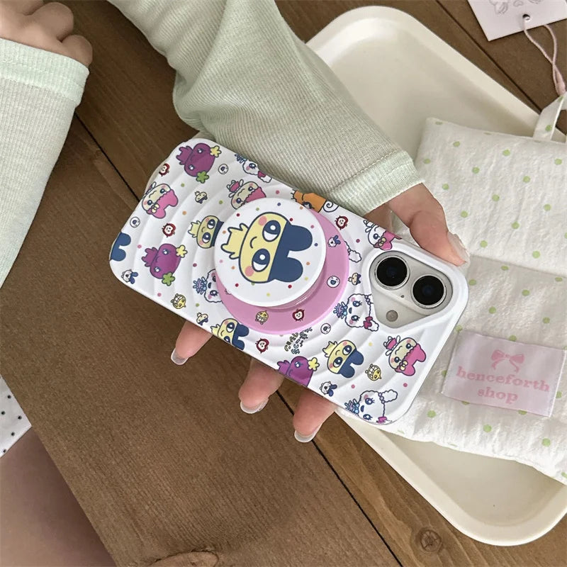 Cute Cartoon Animal Magnetic Phone Case For iPhone 16 Pro 15 14 13 Pro Max Back Cover with Magsafe Stand Holder Cases Kawaii