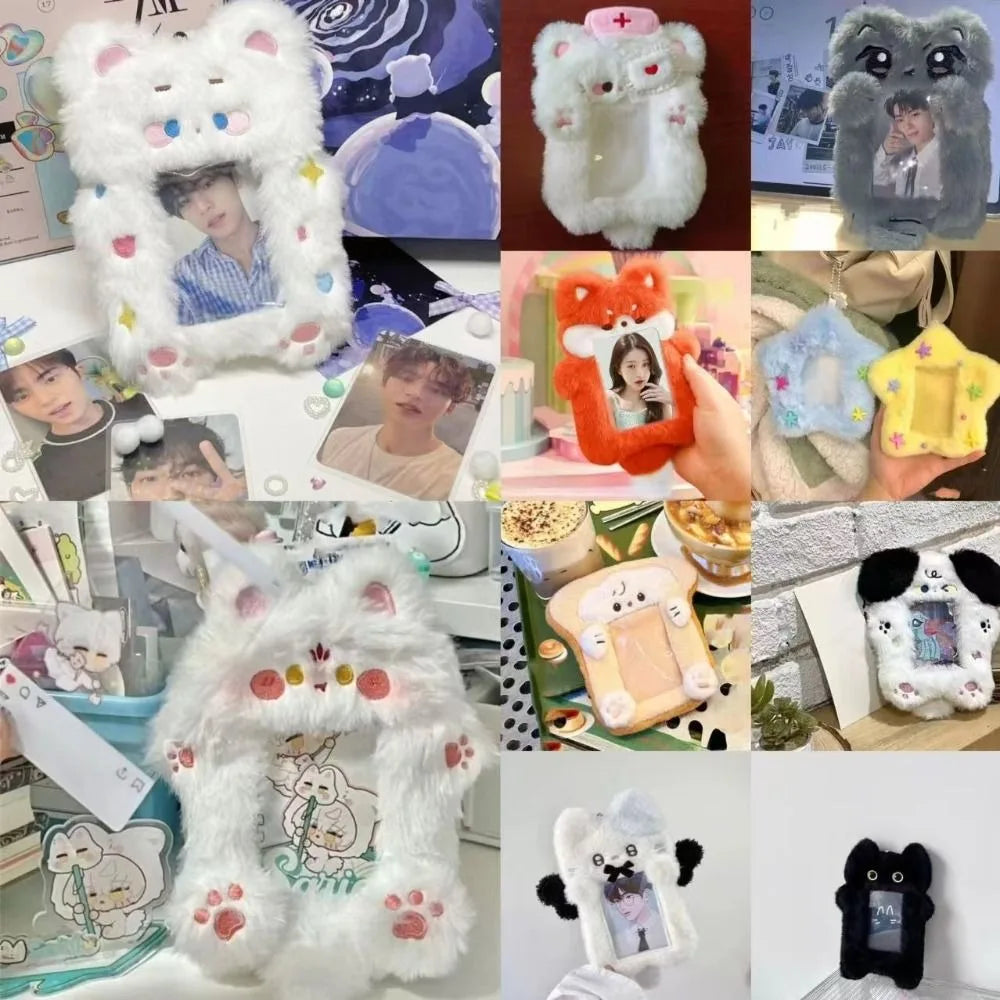 Cartoon Cute Plush Photocard Case Cartoon Bag Keychain Fox Photocard Case Student Card Holder Idol Photos Protective Cover