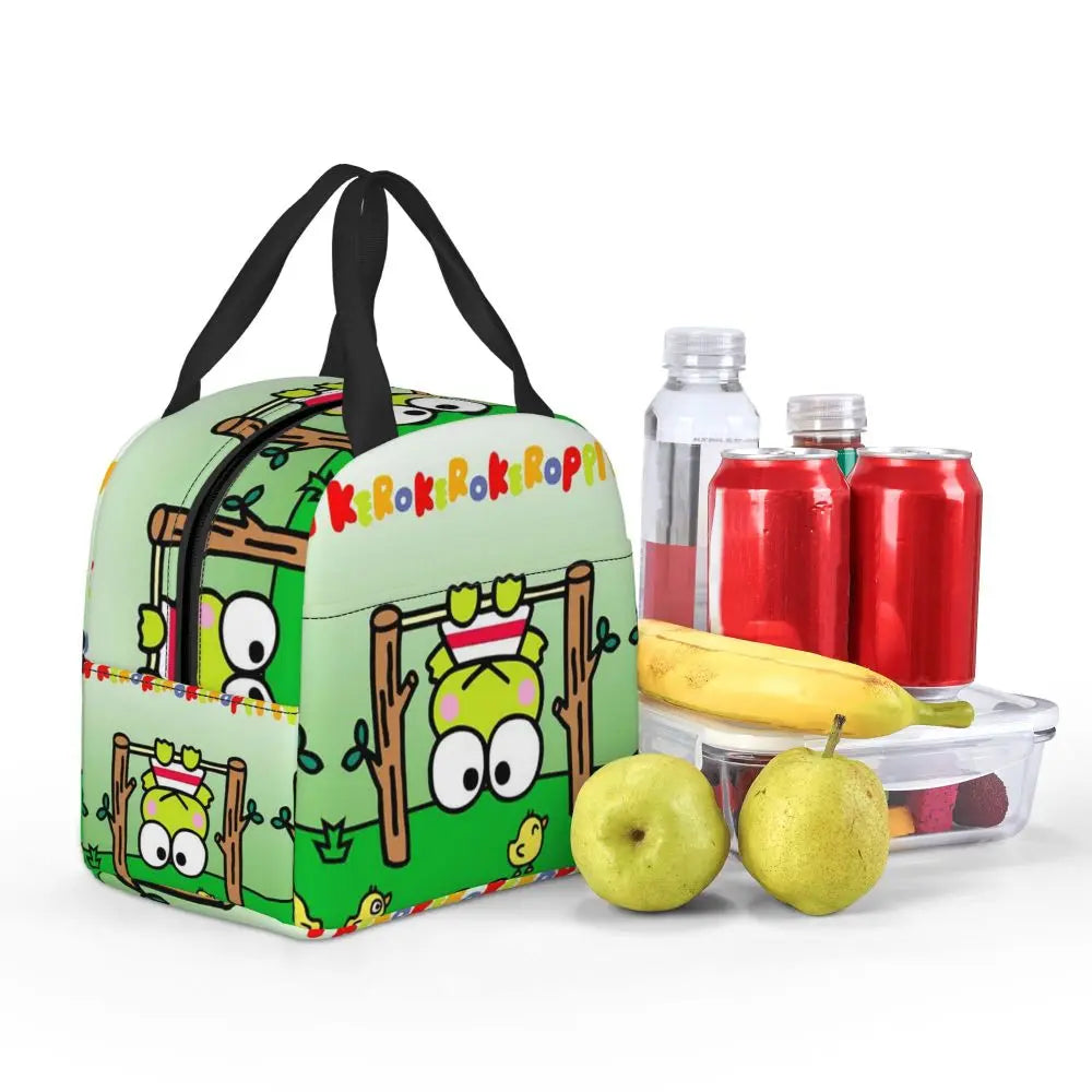 Custom Keroppi Big-eyed Frog Insulated Lunch Tote Bag for Women Portable Thermal Cooler Bento Box School