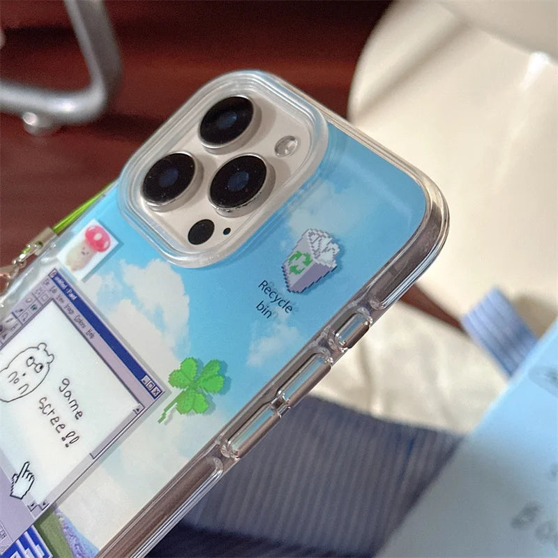 Funny Dialog Editor Phone Case For iPhone 16 Pro 15 13 12 Pro Max Hard Back Cover Silicone Shockproof Border Cases with Chain