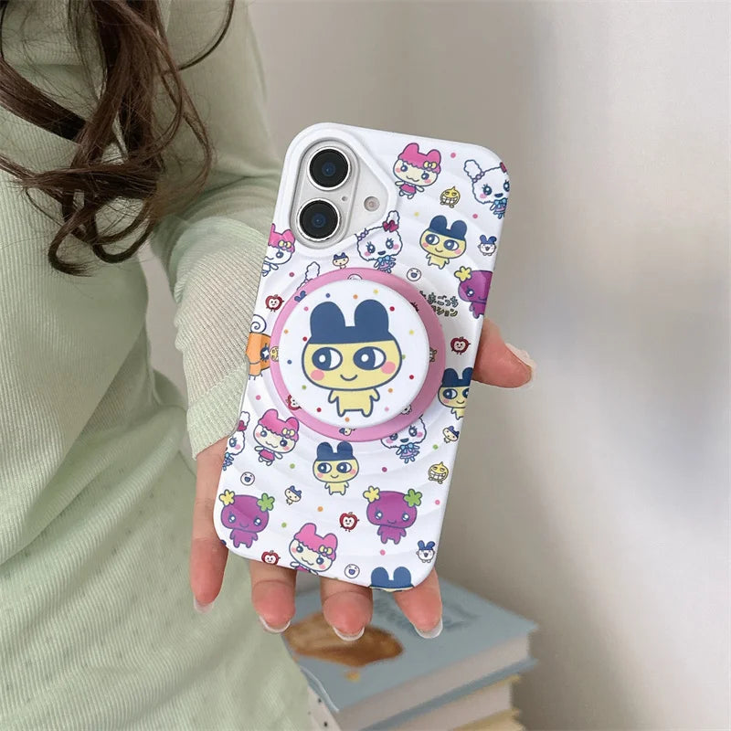 Cute Cartoon Animal Magnetic Phone Case For iPhone 16 Pro 15 14 13 Pro Max Back Cover with Magsafe Stand Holder Cases Kawaii