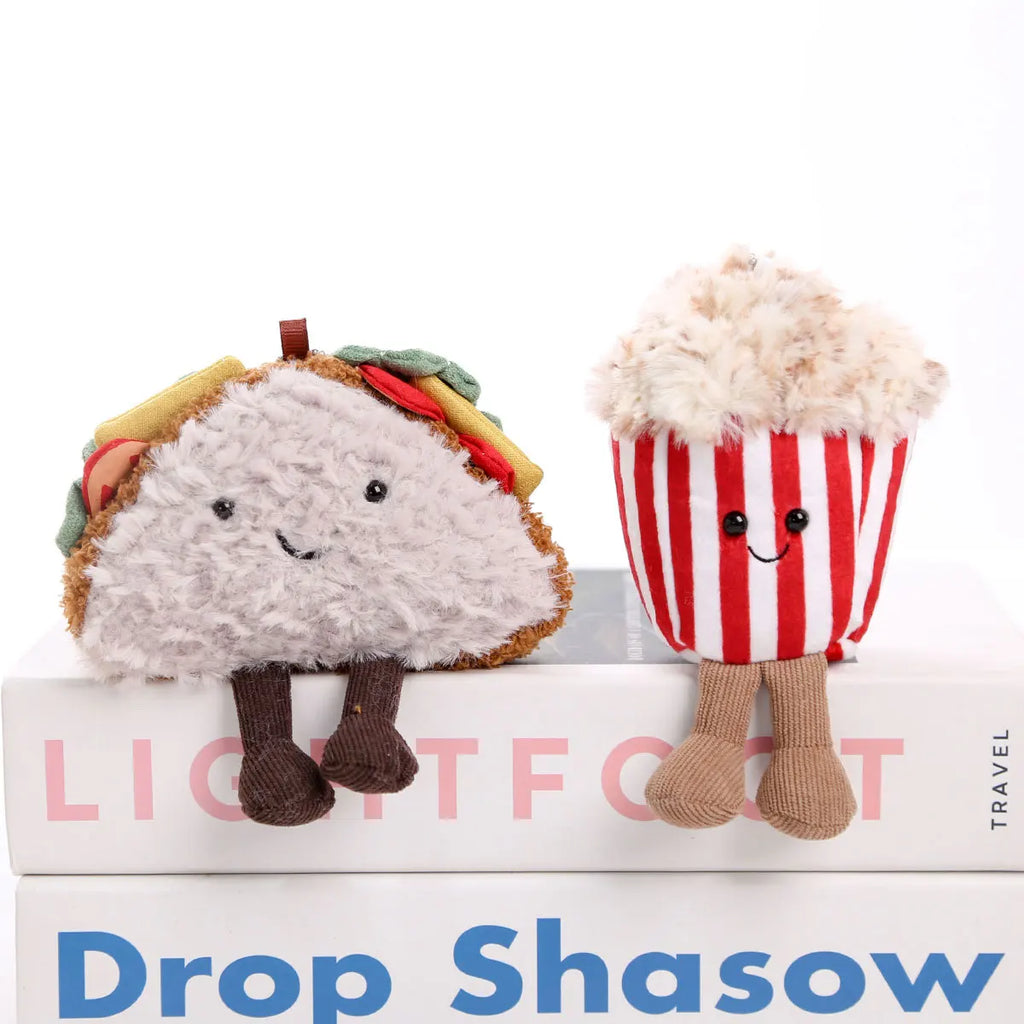 Ins Food Play Plush Doll Keychain Pendant Cute Popcorn Coffee Peanuts Sandwiches Plush Doll Bag Decoration Pendant Couple Gift