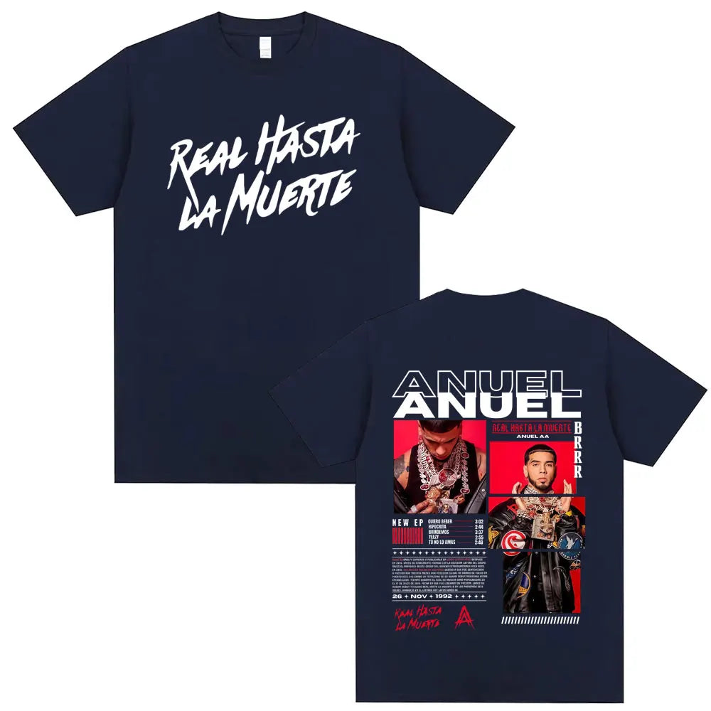 Rapper Anuel AA Real Hasta La Muerte Tour 2025 T Shirt Men Women Hip Hop Oversized T-shirts Men's Casual Cotton Vintage T Shirts