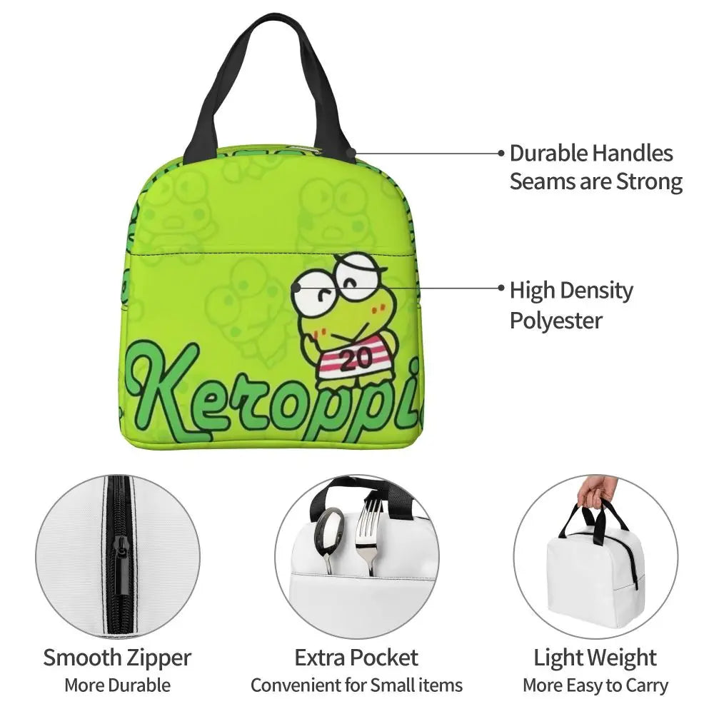 Custom Keroppi Big-eyed Frog Insulated Lunch Tote Bag for Women Portable Thermal Cooler Bento Box School