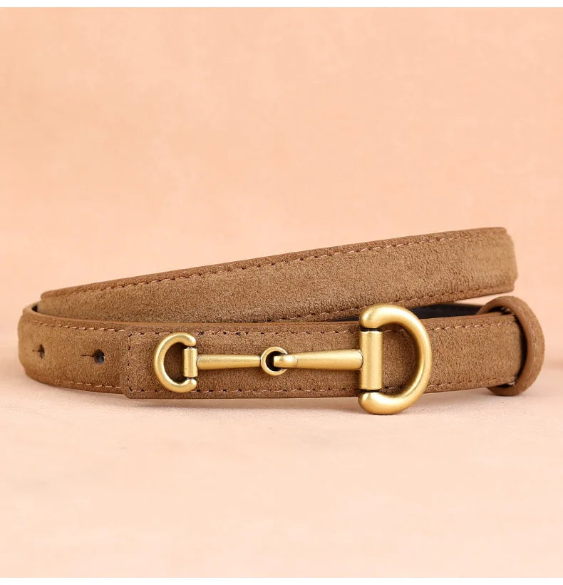 Cowhide Strap Suede Girl Belt Simple Casual Thin Belt Horseshoe Buckle Versatile Belt Belts for Women Luxury Designer Brand