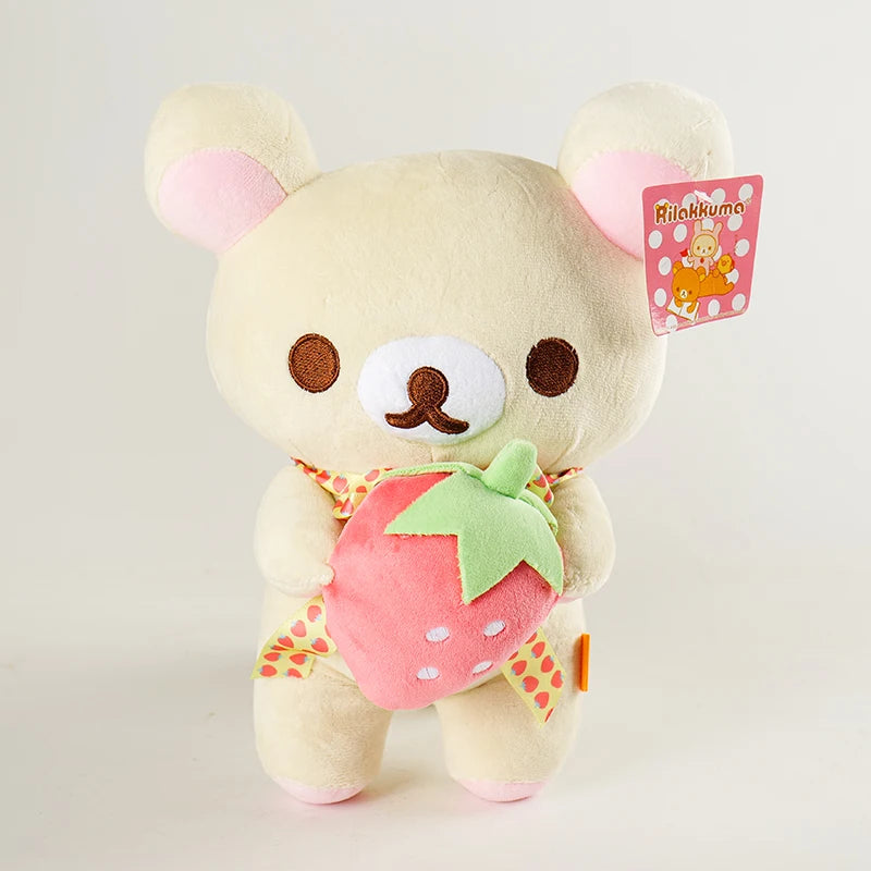 White Rilakkuma Plush Cute Animal Strawberry Cute Bear Stuffed Doll Kuma Plushies Kawaii Room Deocr Toys Xmas Gift for Kids