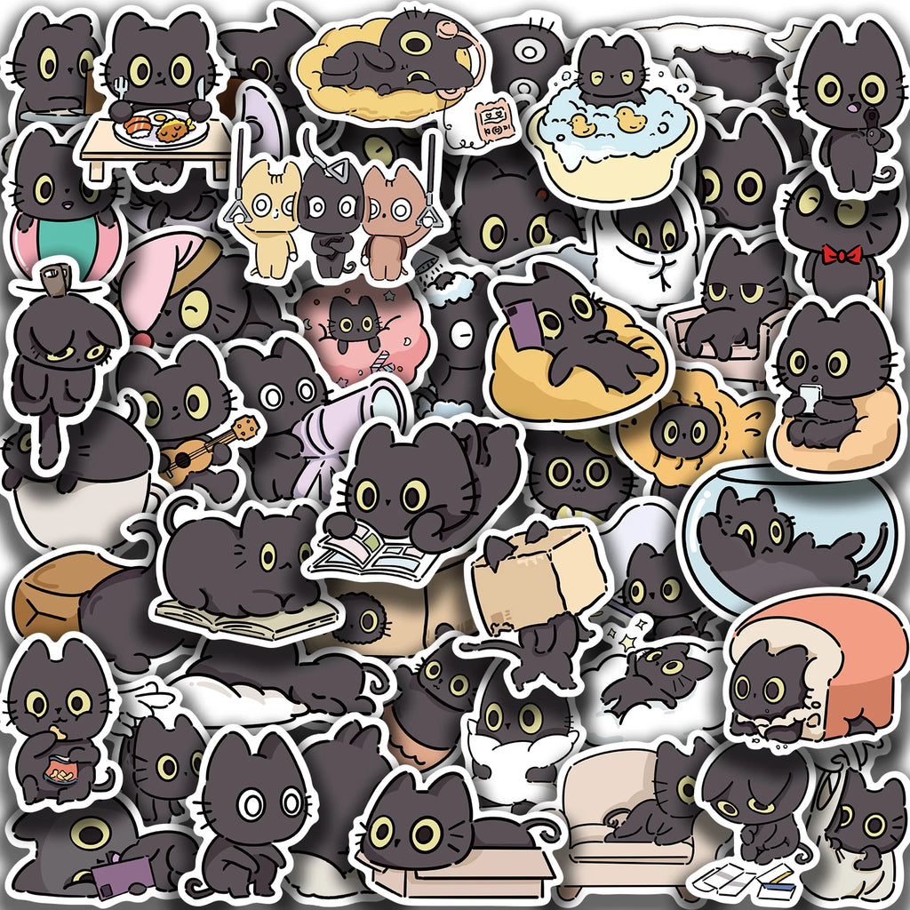 50PCS Naughty Little Black Cat Sticker Graffiti Decoration Laptop Luggage Phone Skateboard Waterproof DIY Sticker
