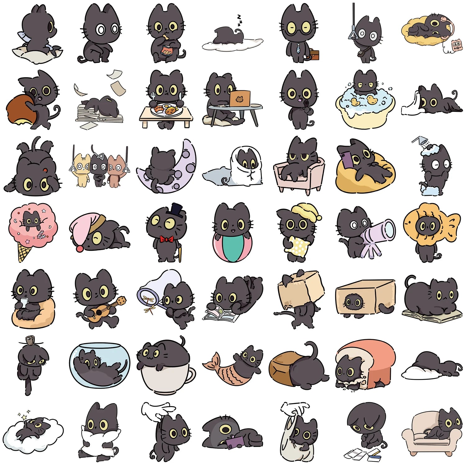 50pcs Naughty Little Black Cat Sticker Graffiti Decoration Laptop Luggage Phone Skateboard Waterproof DIY Sticker
