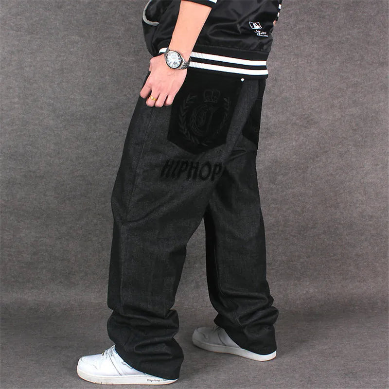 Male jeans Hip Hop Baggy Jeans Black Denim Loose Pants Rap Jeans Letter Written Boy Rapper Fashion  46 Famous Brand Jeans