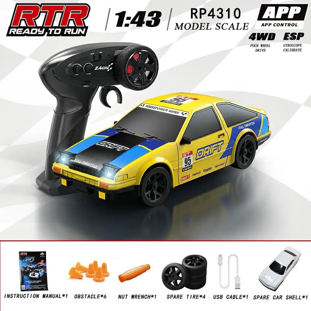HBToys 1:43 Scale RC Car Simulation Racing Model Dual-Body Dual-Tire Version 2.4G 4WD ESP Gyro Drift Car for Toy Hobbies