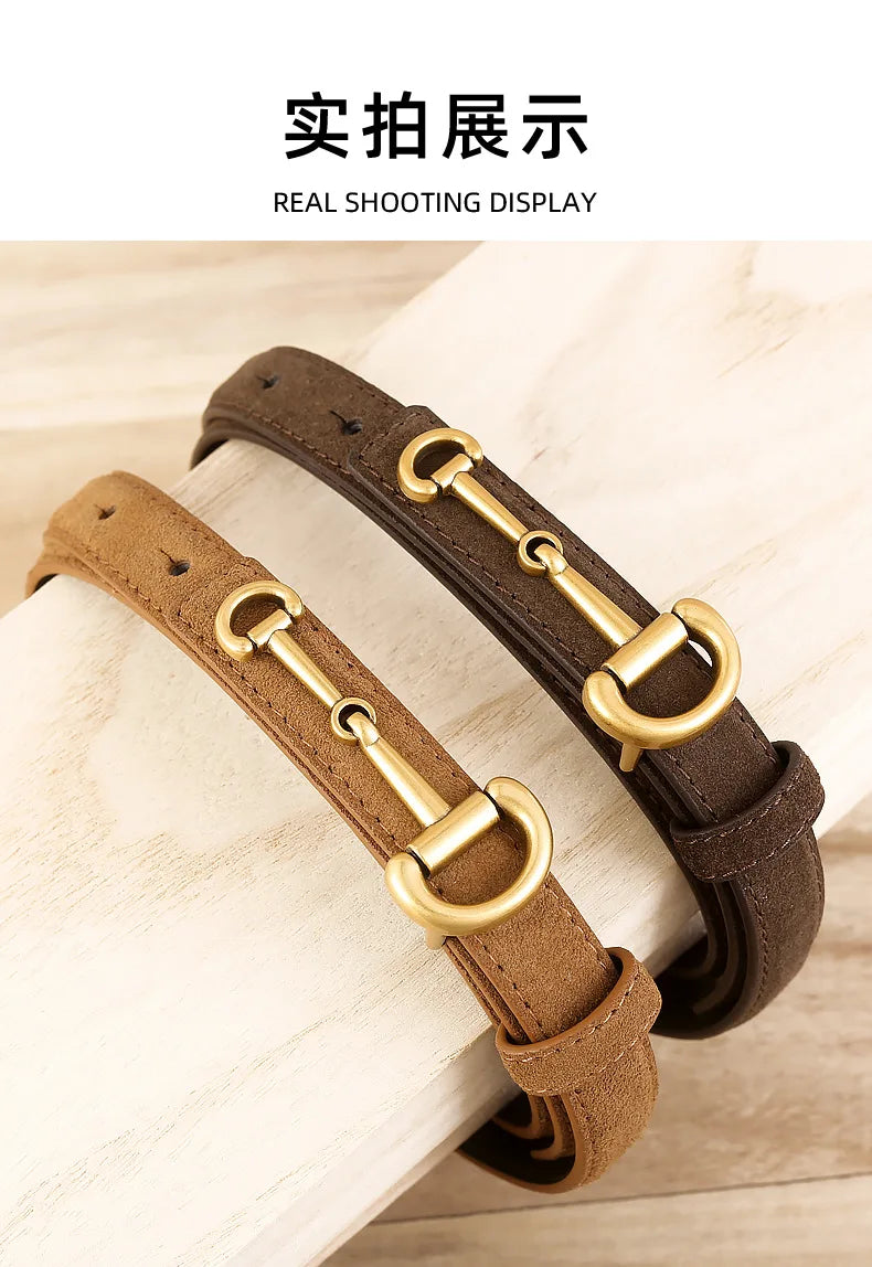 Cowhide Strap Suede Girl Belt Simple Casual Thin Belt Horseshoe Buckle Versatile Belt Belts for Women Luxury Designer Brand