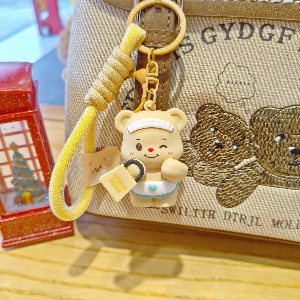 Cute Butter Bear Cartoon Keychain Schoolbag Pendant for Girls Couple Matching Bear Keychain Gift