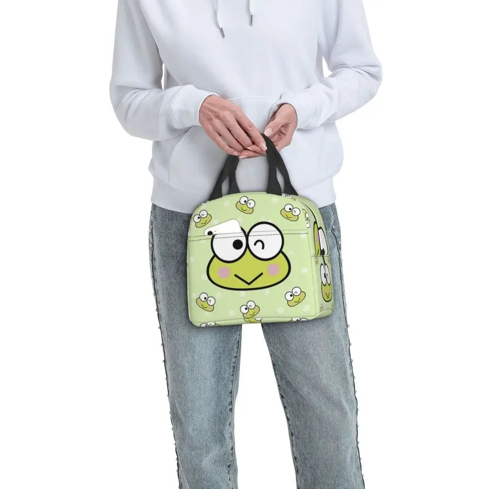 Custom Keroppi Big-eyed Frog Insulated Lunch Tote Bag for Women Portable Thermal Cooler Bento Box School