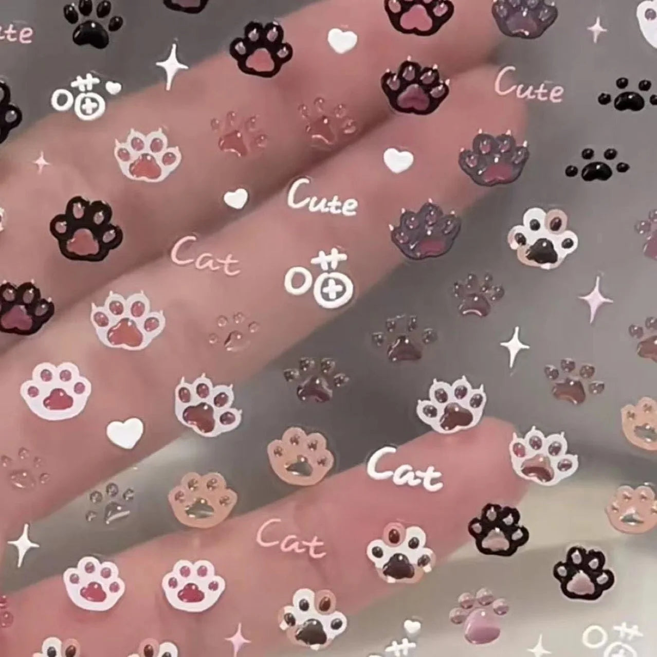 Mini Cute Cartoon Kitten Paw 3D Relief Scrapbook Sticker Sweet Nail Decora Kawaii DIY Stationery Sticker for Kids Journal Craft