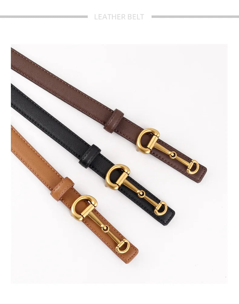 2025 New Fashion Genuine Leather Belt Women Matching Jeans High Quality Gold Buckle Belt Women's Luxury Soft Black Cowhide Belt