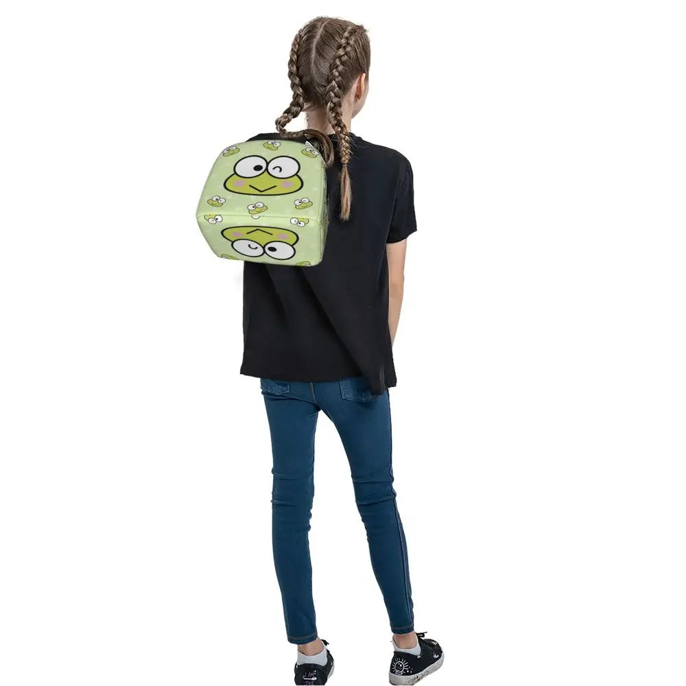 Custom Keroppi Big-eyed Frog Insulated Lunch Tote Bag for Women Portable Thermal Cooler Bento Box School