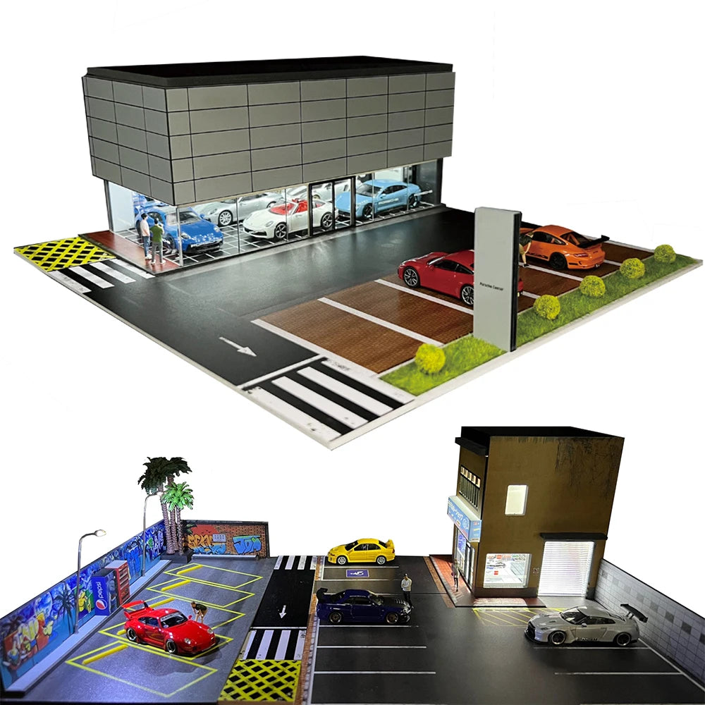 GFans NEW 1:64 Scale Diorama Car Garage Model Parking Lot for Display Gifts Scene Collection Display Car Assembly Scenes Toy