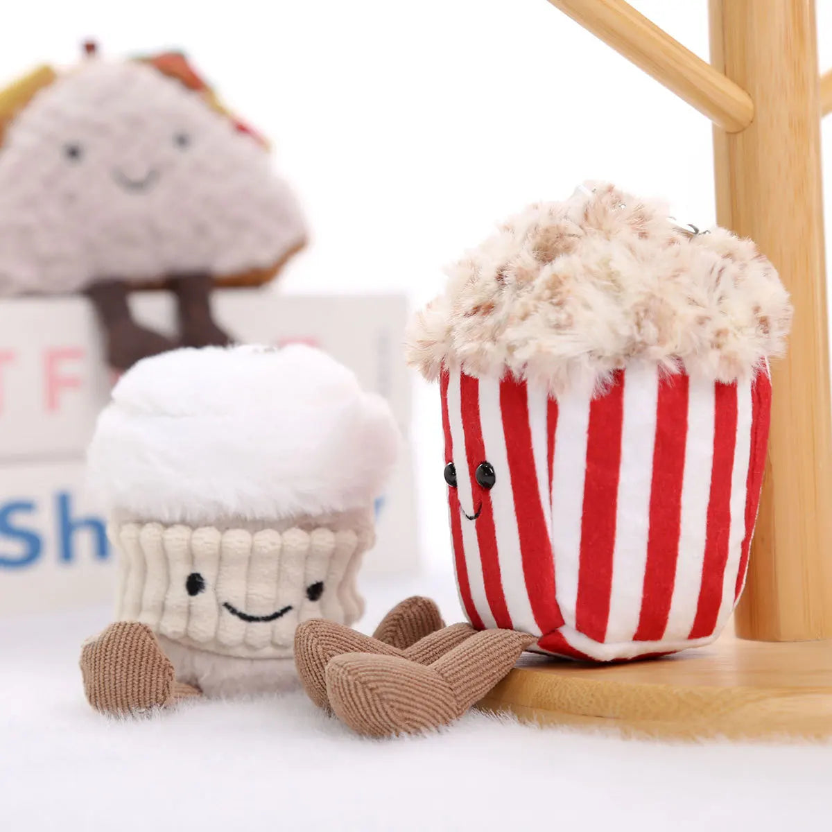 Ins Food Play Plush Doll Keychain Pendant Cute Popcorn Coffee Peanuts Sandwiches Plush Doll Bag Decoration Pendant Couple Gift