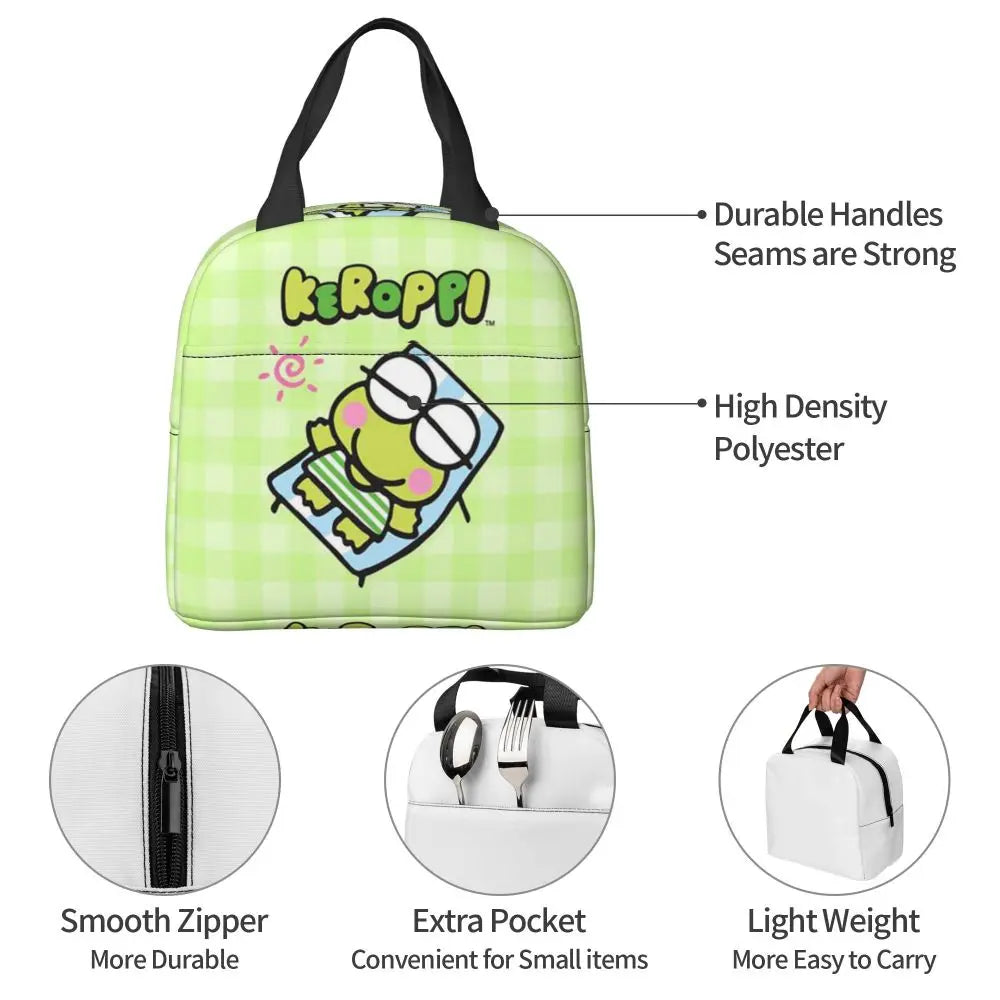 Custom Keroppi Big-eyed Frog Insulated Lunch Tote Bag for Women Portable Thermal Cooler Bento Box School