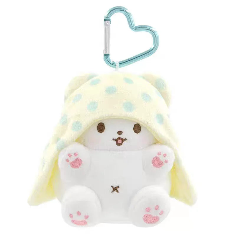 Genuine Sanrio Marumofubiyori Bear Cinnamoroll Plush Toys Keychain Kawaii Small Pendant Keyring Kids Stuffed Toys Birthday Gifts