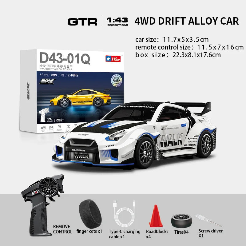 Macro Star D43 Full Proportion Remote Control Drift Car 1:43 Scale Alloy Gyro Four-Wheel Drive Flat Run Luminous Toy Model
