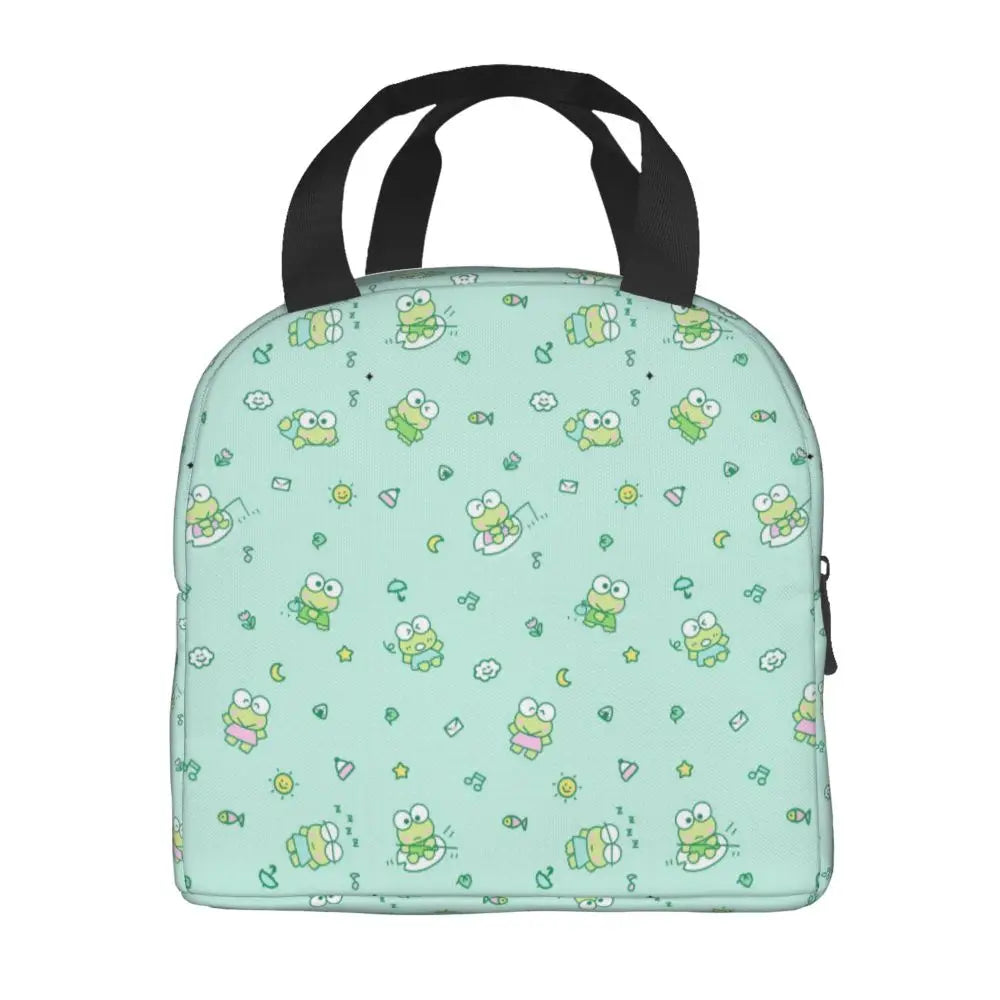 Custom Keroppi Big-eyed Frog Insulated Lunch Tote Bag for Women Portable Thermal Cooler Bento Box School