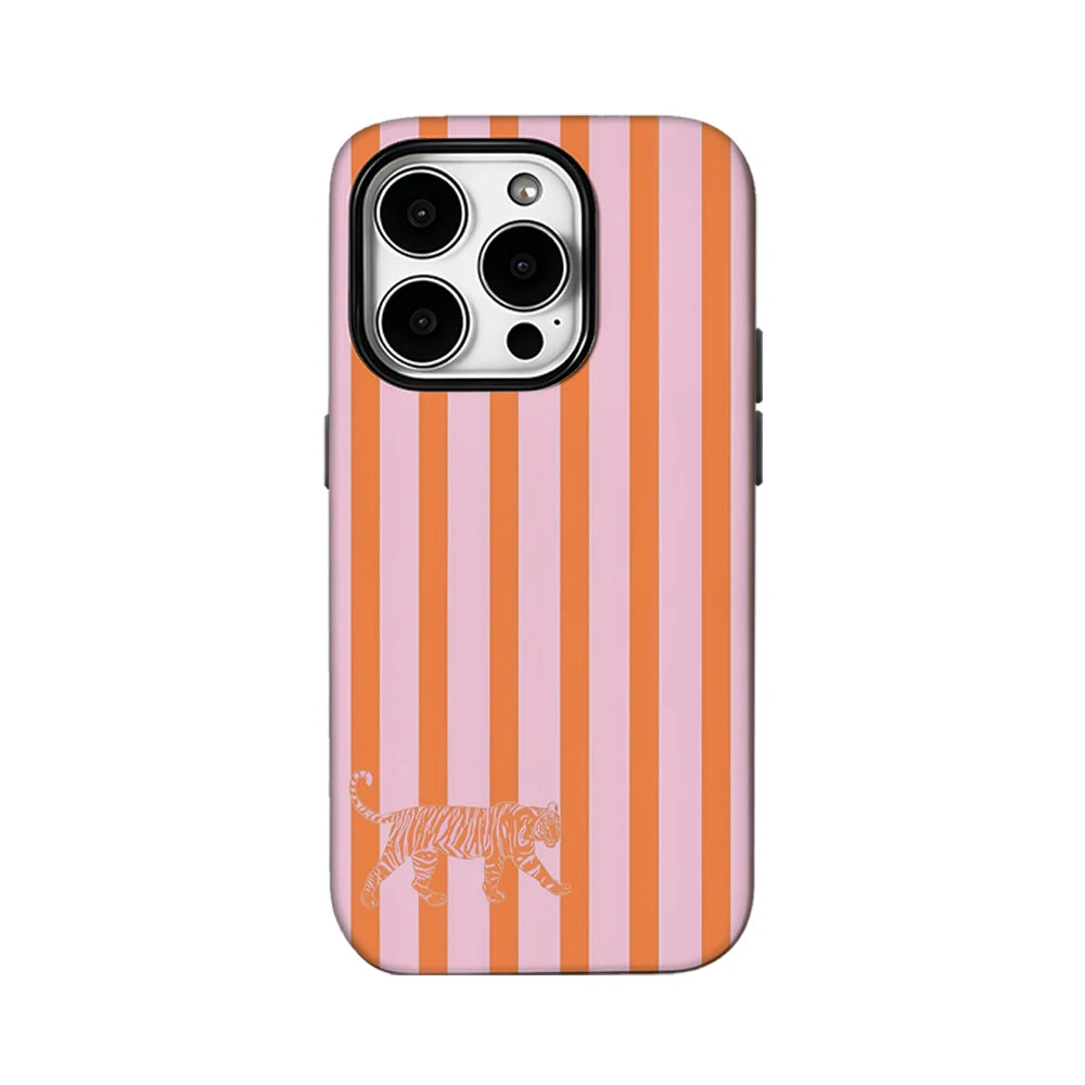 Pink-orange Striped Tiger Phone Case for IPhone 16 15 14 13 12 11 X XS XR XSMAX 7 8 Pro Max Plus Double-layer Back Cover