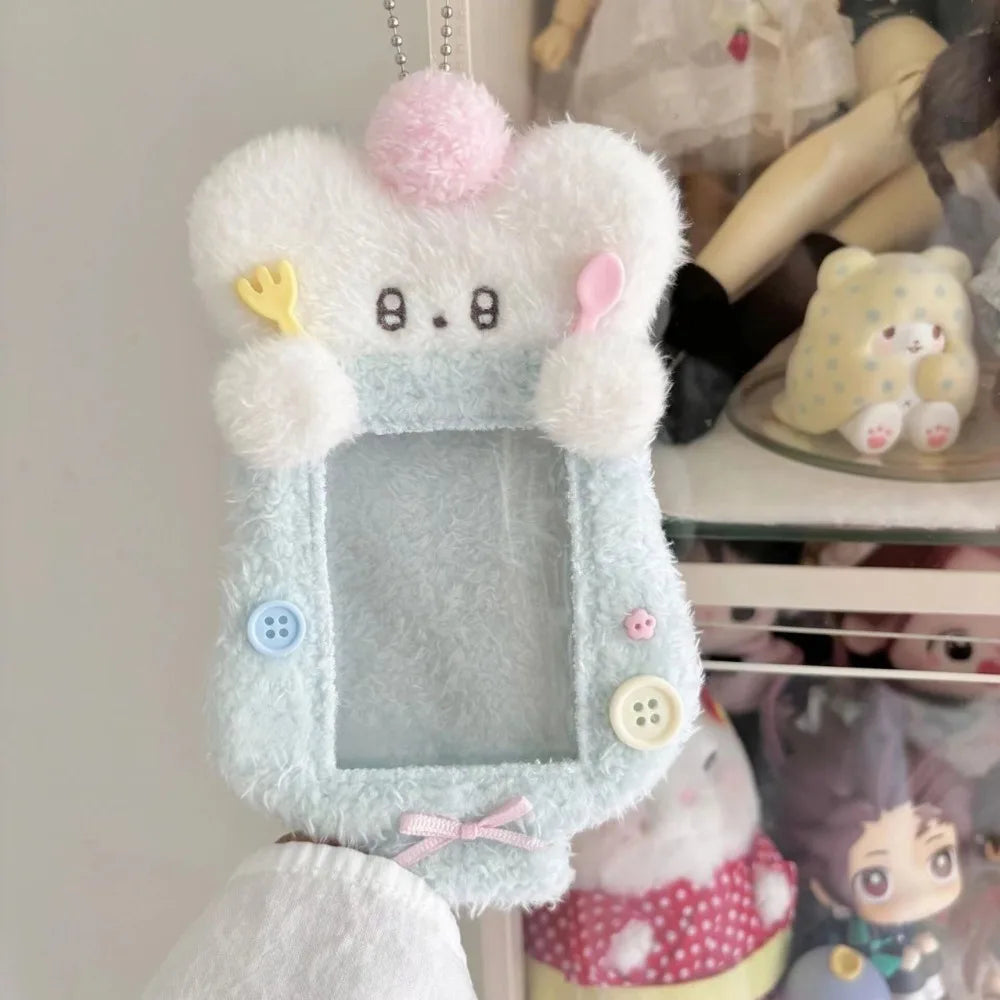 Cute Plush Photocard Case Student Card Holder Cartoon Fox Photocard Case Idol Photos Protective Cover Bag Keychain
