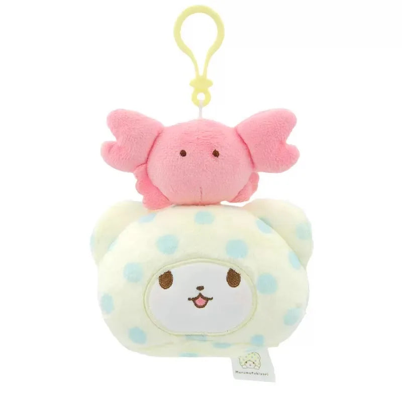 Genuine Sanrio Marumofubiyori Bear Cinnamoroll Plush Toys Keychain Kawaii Small Pendant Keyring Kids Stuffed Toys Birthday Gifts