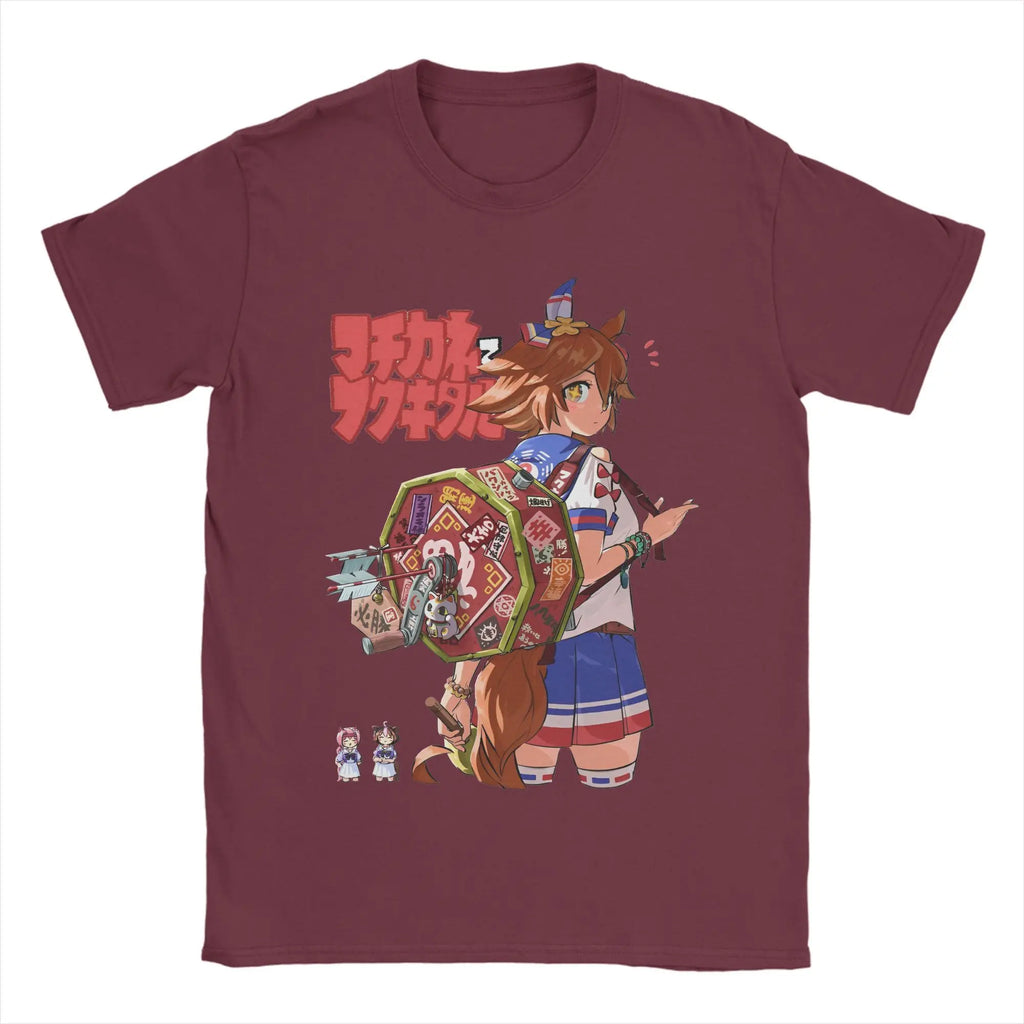 تيشيرتات Beach Uma Musume Pretty Derby Amine المبتكرة من القطن الخالص للرجال، تيشيرتات قصيرة الأكمام مطبوعة بشكل جمالي