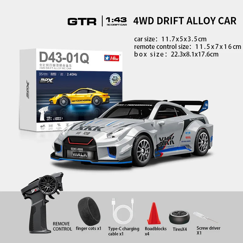 Macro Star D43 Full Proportion Remote Control Drift Car 1:43 Scale Alloy Gyro Four-Wheel Drive Flat Run Luminous Toy Model