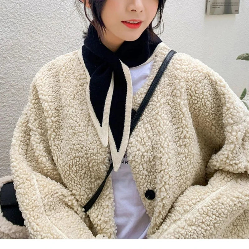 Women's Winter Scarfs Korean Version Autumn and Winter Knitted Warm Scarf Cute Sweet Crossed Triangular Scarfs