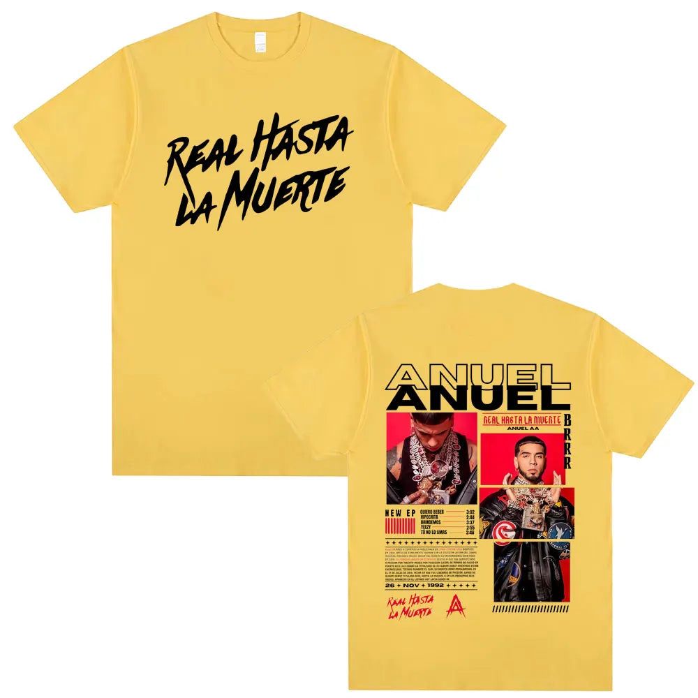 Rapper Anuel AA Real Hasta La Muerte Tour 2025 T Shirt Men Women Hip Hop Oversized T-shirts Men's Casual Cotton Vintage T Shirts