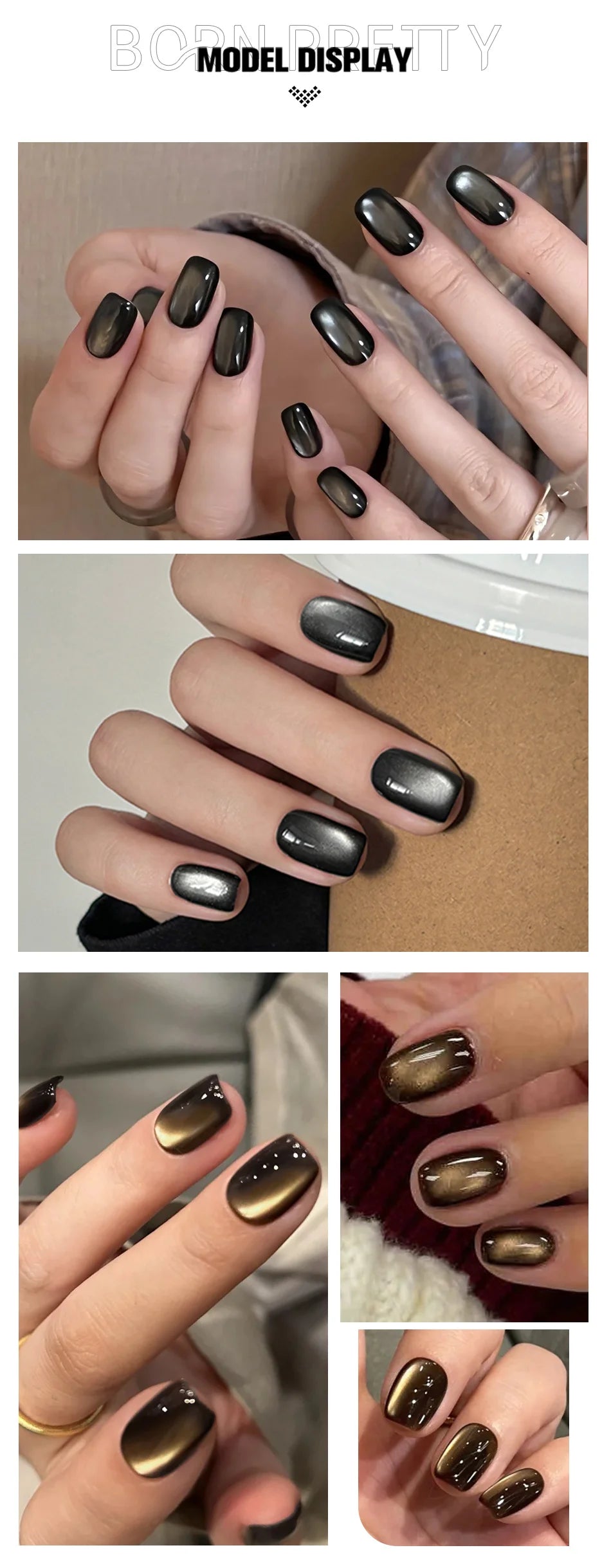BORN PRETTY 10ml Black Glass Cat Magnetic Gel Nail Polish Punk Style Nail Art Manicure Varnis Semi Permanent Gel for Winter Nail