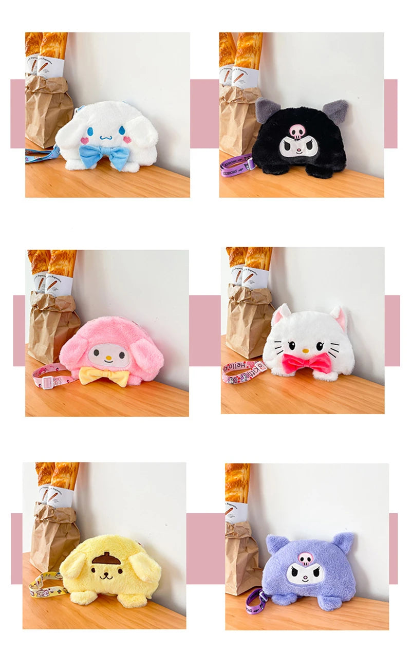 Sanrio Children Stuffed Messenger Bag Cute Cartoon Kuromi Hello Kitty Cinnamoroll Stuffed Single Shoulder Bags Messenger Bags