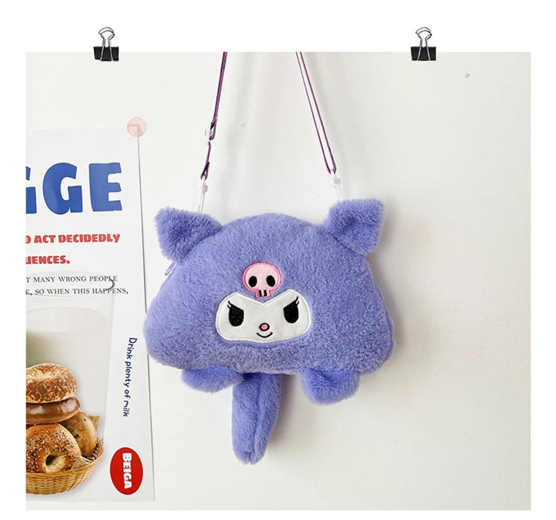 Sanrio Children Stuffed Messenger Bag Cute Cartoon Kuromi Hello Kitty Cinnamoroll Stuffed Single Shoulder Bags Messenger Bags