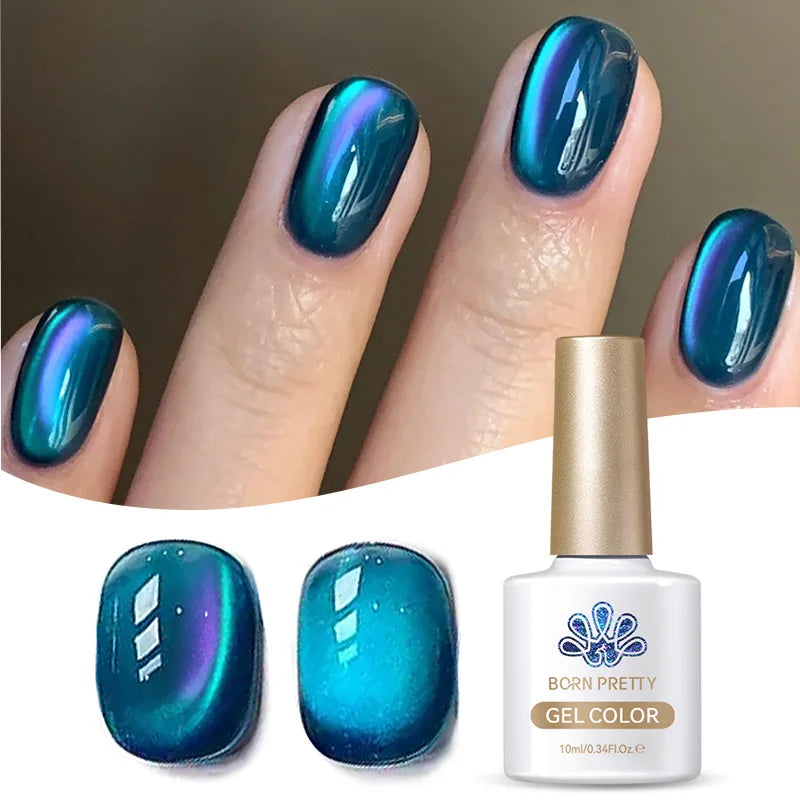 BORN PRETTY 10ml Black Glass Cat Magnetic Gel Nail Polish Punk Style Nail Art Manicure Varnis Semi Permanent Gel for Winter Nail