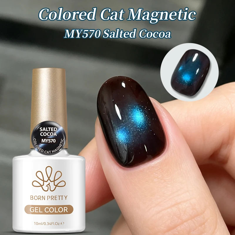BORN PRETTY 1 Bottle Mint Chocolate Cat Magnetic Gel Polish 10ml Glass Bead Effect Transparent Soak Off UV LED Nail Art Varnish