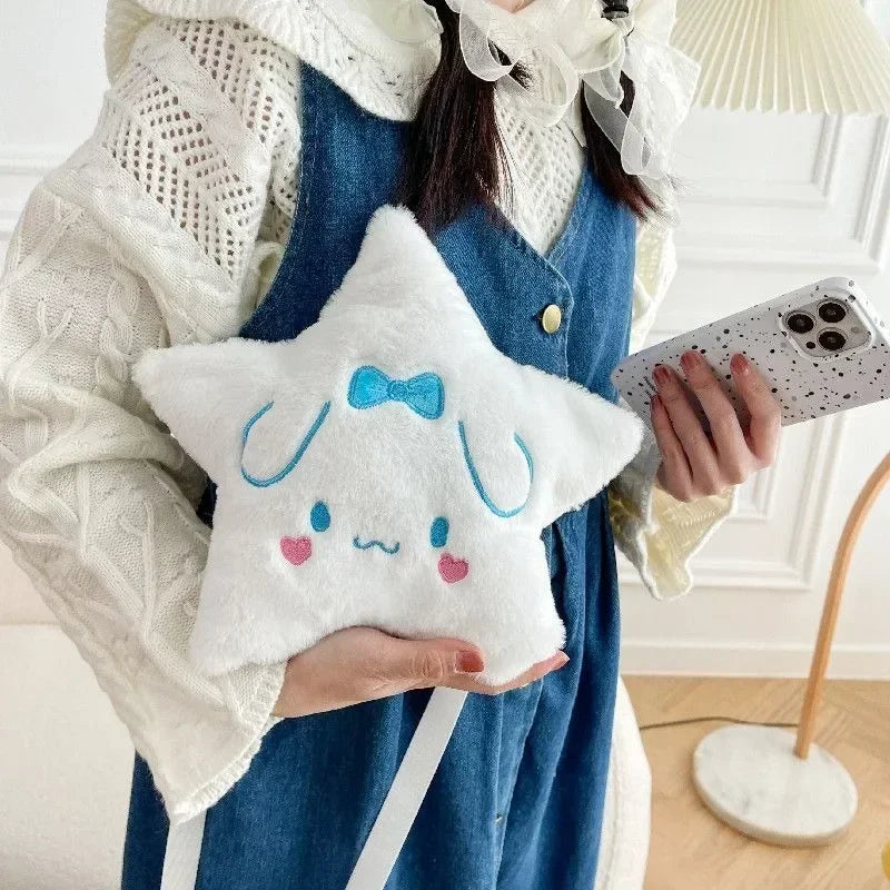 Sanrio Five Pointed Star Plush Bag Cinnamoroll My Melody Kuromi Anime Cartoon Embroidery Accessory Kawaii Storage Bag Girls Gift